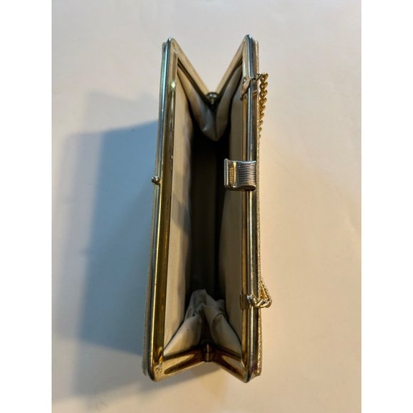 Vintage Women's Evening Clutch Bag Gold Glitter With Chain - Picture 6 of 9